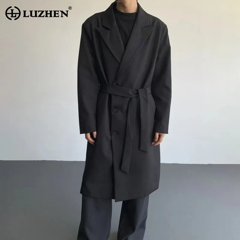 

LUZHEN однотонный пояс с завязками, украшение, свободная красивая ветровка, мужское пальто, новинка 2025 года, высококачественный модный Тренч JY4390