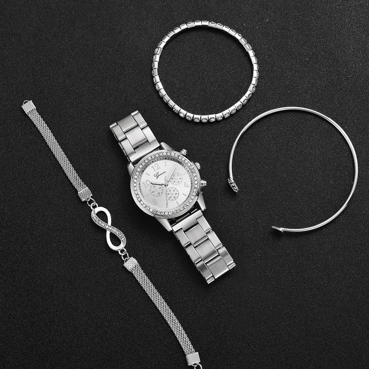 4PCS Women's Quartz Watch, Elegant and Stylish, with Adjustable Dial and Versatile Design
