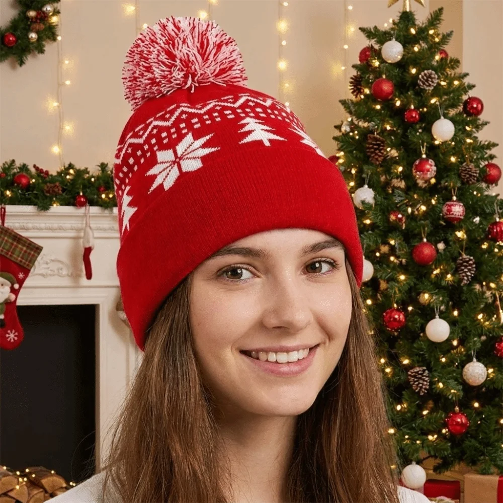 Vintage Snowflake Christmas Hat Jacquard Wool Knitted Beanie Hat Christmas Tree Gift Christmas Knitted Hat Children