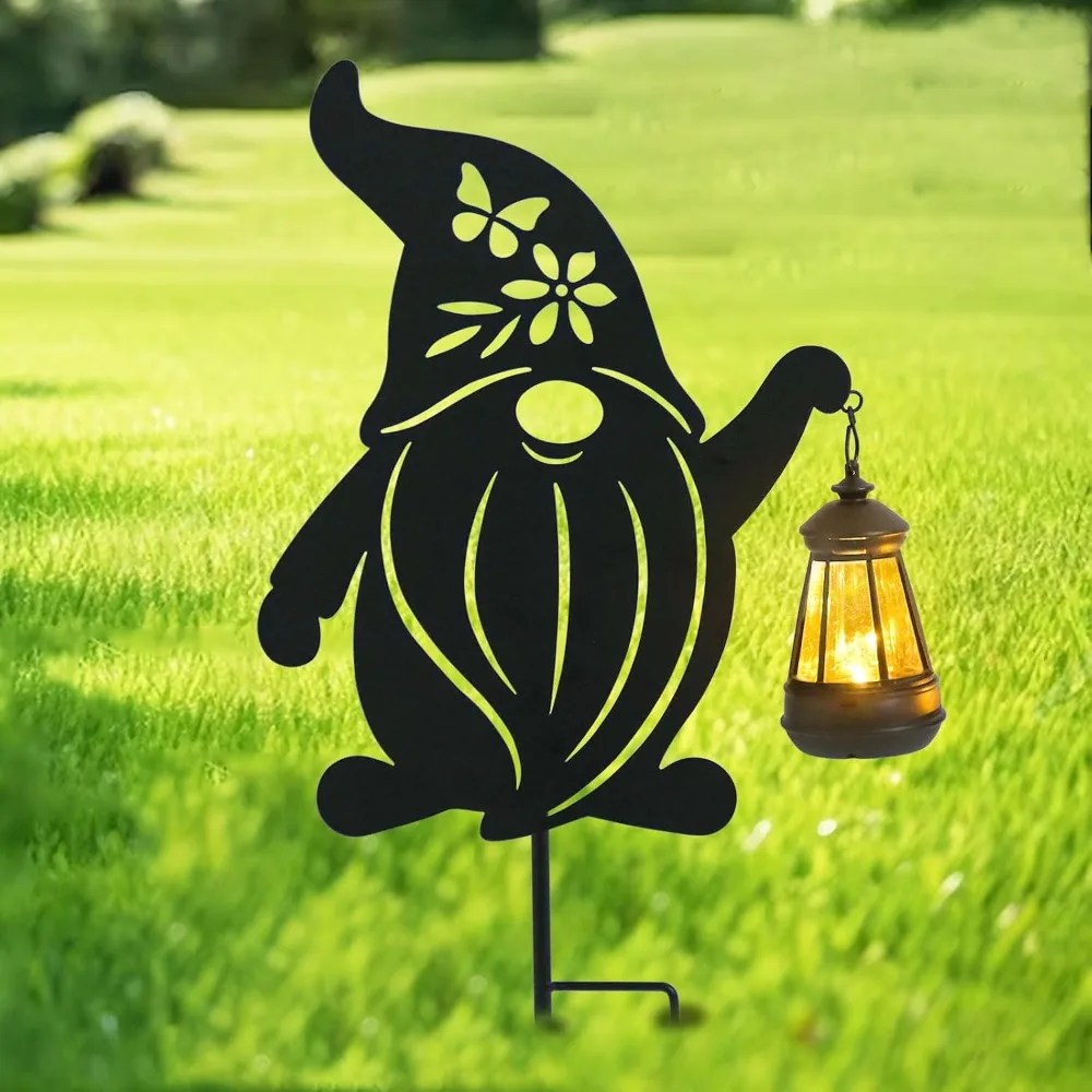 

Afirst Solar Outdoor Garden Stake Solar Gnome Decorative Stake Light with Lantern Decorative Metal Outdoor Ornament for Yard Pat
