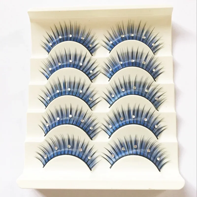 Newest 3D Mink Eyelashes Rhinestones Colorful 100% Mink Lashes Mix Color Blue Black False Eyelashes Fluffy Soft Cilias maquiagem