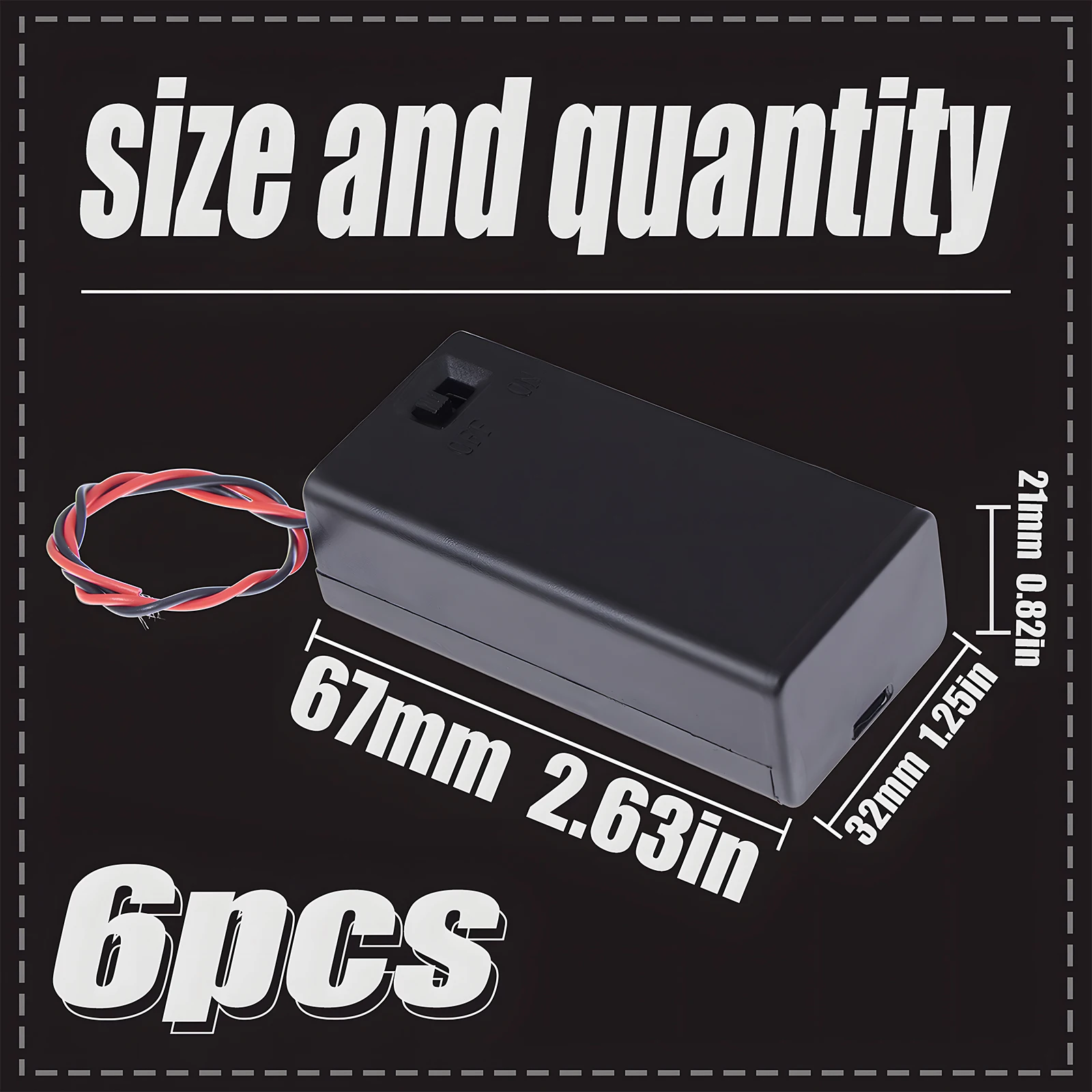 9V Battery Pack, Switched, Wired, Widely Used for Student Experiments or Other Devices Using 9V Batteries,  6 Pcs