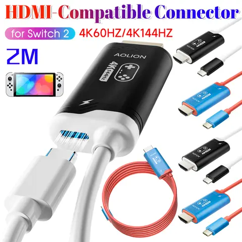 2M 4K 60/144HZ HDMI 호환 커넥터 휴대용 유형 C-HDMI 호환 어댑터 게임 콘솔 스위치 용 TV 도킹 스테이션