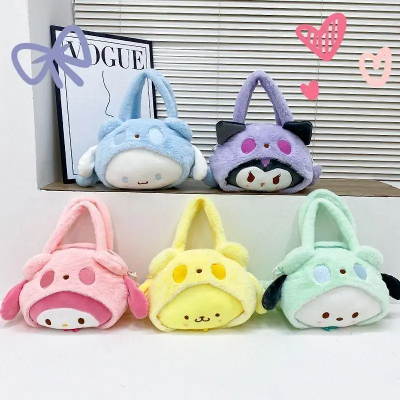 

Аутентичная плюшевая сумка Sanrio Kuromi Kitty Melody Tote, милая сумка на плечо для девочек, портативная сумка для хранения, милая сумка для девочек