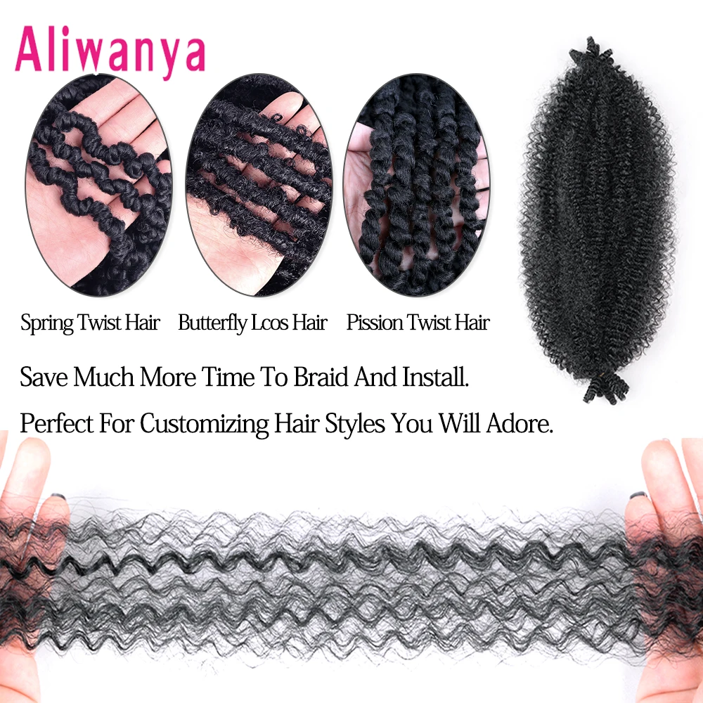 Afro Spring Twist Crochet Hair Pre-Separated Synthetic Marley Braids Hair Extensions for Women Black Soft Braids Afro Twist