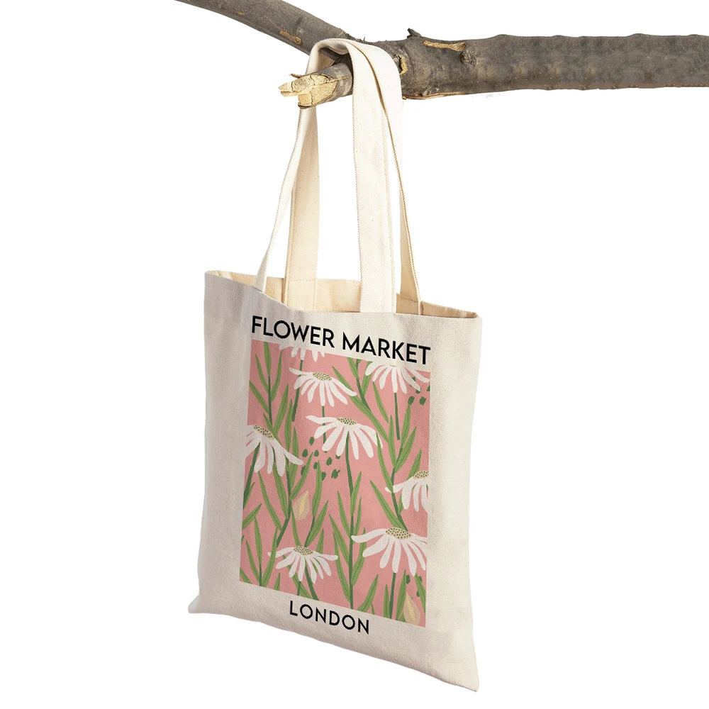 Flower Market London Daisy Tokyo Supermarket Shopper Bag Cartoon Lady Reusable Eco Women Shopping Bags Canvas Tote Handbag