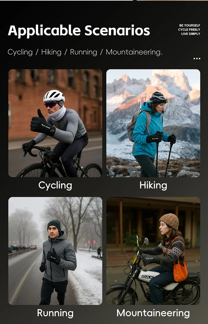 WEST BIKING Winter-Wärmehandschuhe für Herren, winddicht, mit Fleece, selbstverriegelndem Knopf, Touchscreen-fähig, rutschfest, für Mountainbike, Rennrad und Motorrad. – Detail 14