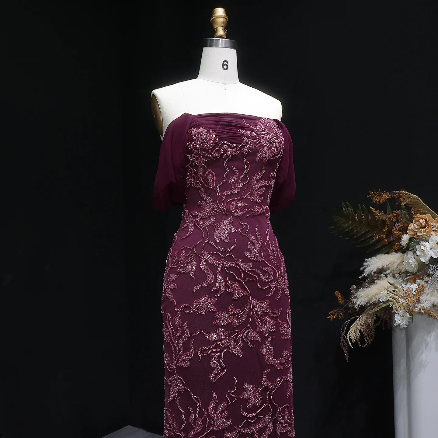 Sharon Said Elegantes Schulterfreies Abendkleid Meerjungfrau Perlenbesetztes Rückenfreies Ballkleid für Hochzeitsfeier SS622 Maßanfertigung – Detail 17