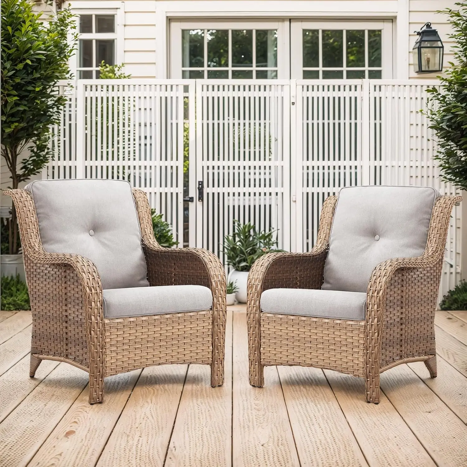 

Набор стульев для патио, вес 2-300 фунтов, уличные плетеные стулья с высокой спинкой, съемной подушкой, всепогодные на открытом воздухе