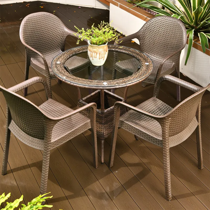 Outdoor tables and chairs rattan chairs courtyard rattan tea table villa yard casual tea table table and chair combination
