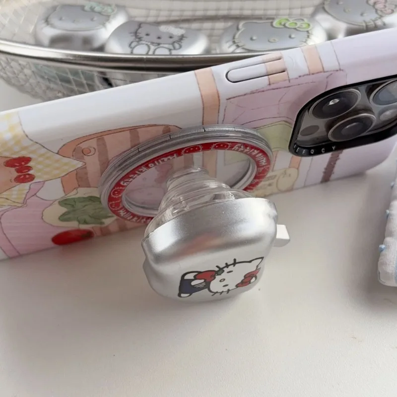 مرحبا كيتي لطيف المغناطيسي الهاتف المحمول قبضة حامل للطي المقبس جيب دعم ل Magsafe آيفون ماك سامسونج حامل أنيمي هدية