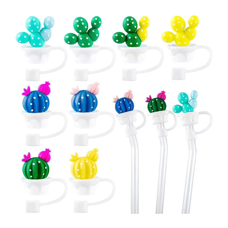 

FAAJ-8 Pcs Reusable Pipette Cover Colored Dust-Proof Cute Plant Drinking Straw Tips Set For Cup Straw