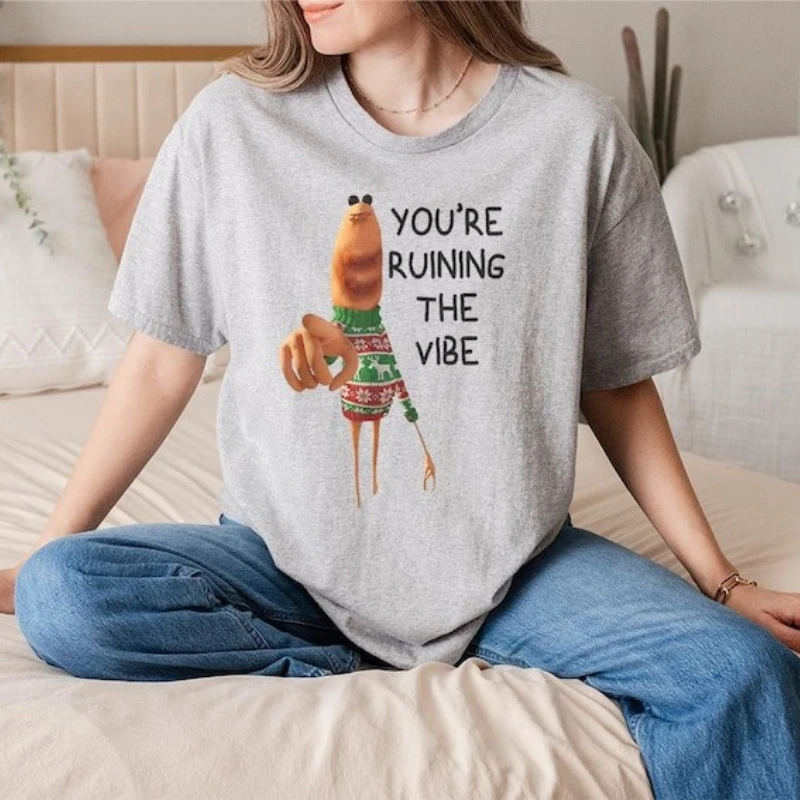 ユニセックス 面白い マーカス・ザ・ワーム あなたが雰囲気を台無しにしている クリスマス ミーム Tシャツ 面白い ブレインロット クルーネック 半袖 コットンTシャツ