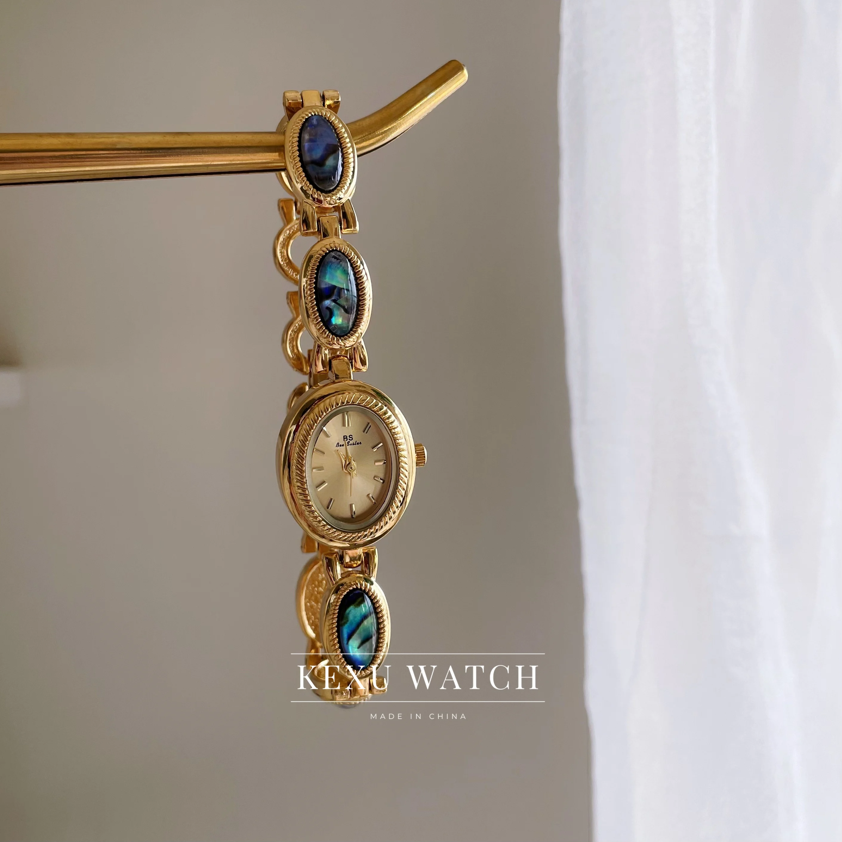 

Часы BS, элегантные женские часы с натуральным нефритовым камнем, золотым/серебряным браслетом, изящные женские часы с овальным циферблатом из золота/серебра