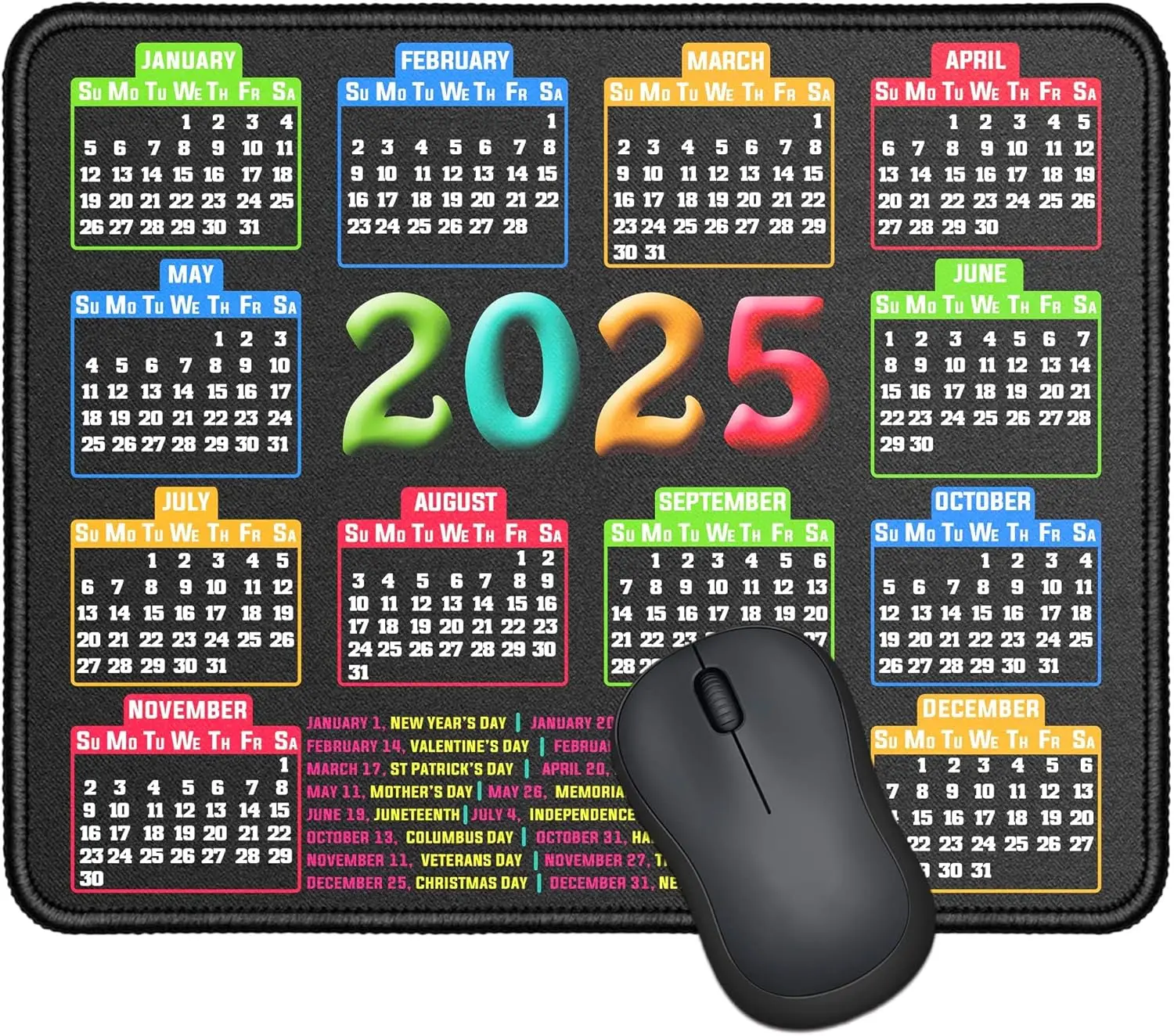 2025 Calendar Mouse Pad with Stitched Edge, Computer Mouse Pad with Non-Slip Rubber Base, Mouse Pads for Computers Laptop Mouse