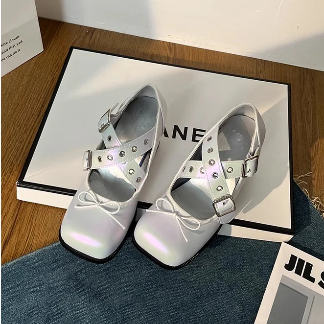 

Универсальные балетки Мэри Джейн на толстом каблуке с градиентом фиолетового цвета, универсальные балетки ручной работы, нишевая женская обувь с квадратным носком, Chaussure Femme