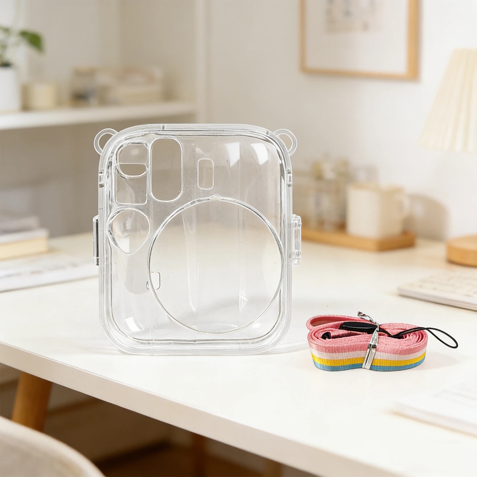 Clear Hard Case Detachable Shoulder Strap Crystal Clear Protective Cover Scratch Resistant for for Instax Mini 13 Instant Camera