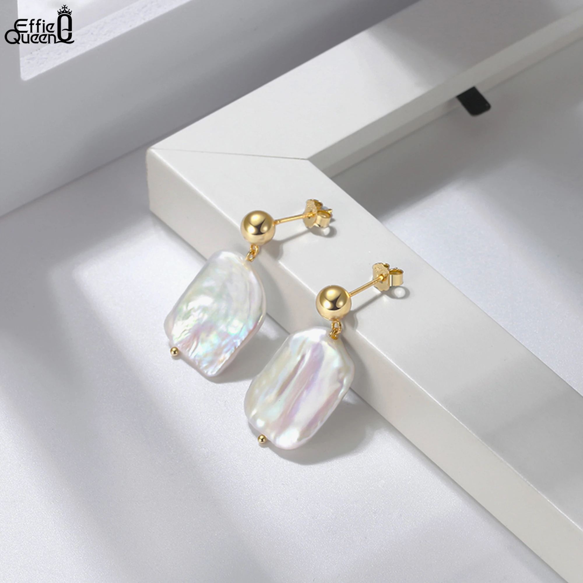 

Effie Queen Elegant 925 Sterling Silver Stud Earrings with Irregular Freshwater Pearl, Timeless & Daily Jewelry for Women GPE06