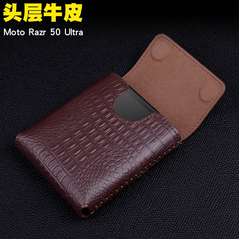 Wobiloo Luxury Phone Pouch Sleeve Bag For Motorola Moto Razr 50 Ultra Genuine Leather Case Protector Cases