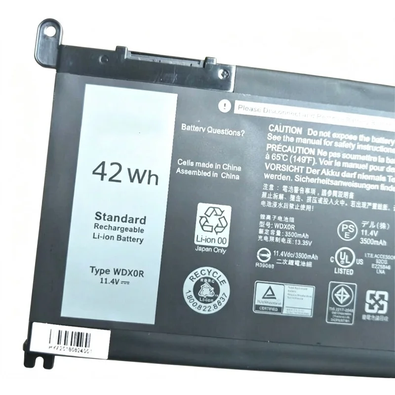 11.4V 42Wh 3500mAh WDX0R Replacement Notebook Battery Compatible With Dell Inspiron 13/14/15 5000 7000‑series Vostro 14/15 5000