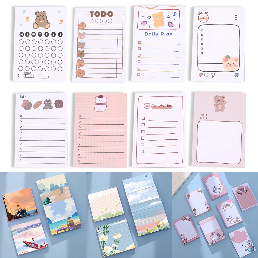 4Pack Cute Sticky Notes Kawaii Memo Pad Post Notepad To Do List Daily Planner Index Tab Check Stationery Journal School Bookmark