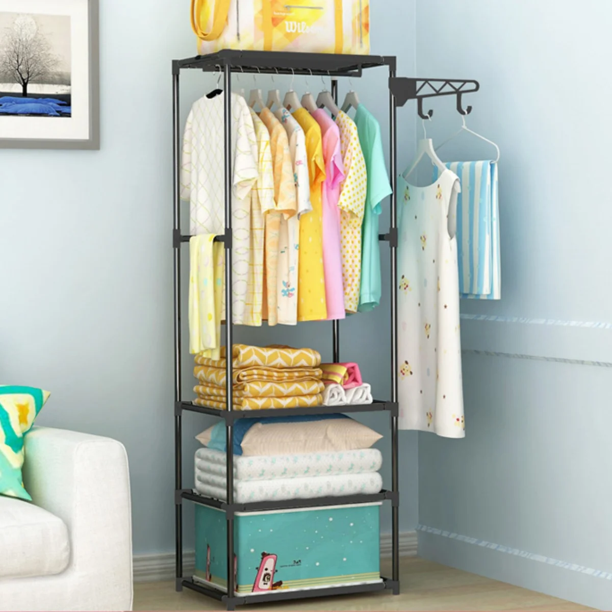 Solid Metal Material, Sturdy and Simple 1601 with Hook Clothes and Hat Storage Rack