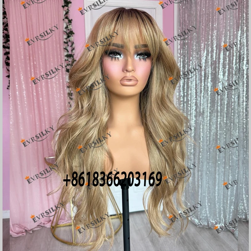 Pre Plucked 100% Remy Human Hair Honey Brown Blonde Ombre Full Lace Wigs for Black Women Bleached Knots 13x6 Lace Front Wig Wavy