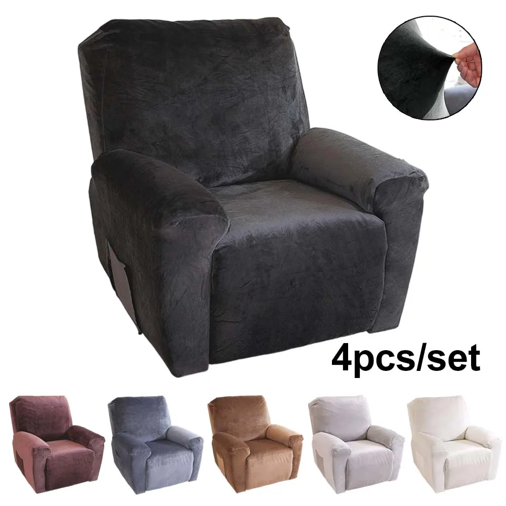 

Winter Full Coverage Stretch Sofa Cover for Single Recliner 1 Seat Silver Fox Plush Anti-Scratch Couch Protector for Home Office