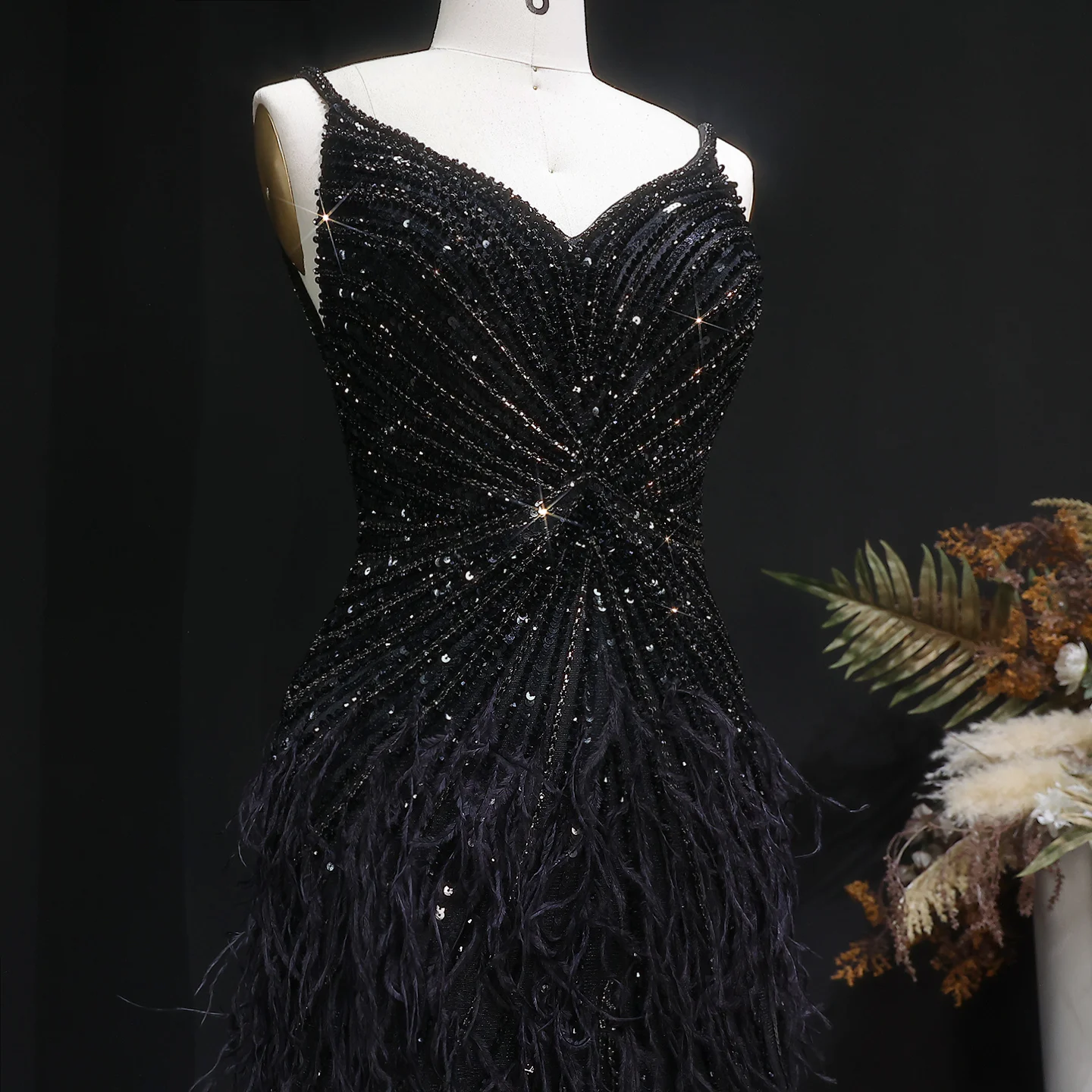 Sharon Said Dubai Luxuriöse Feder-Meerjungfrauenkleider in Silber für Hochzeiten, Blaues Arabisches Abendkleid, Partykleider SS004 Maßanfertigung – Detail 30