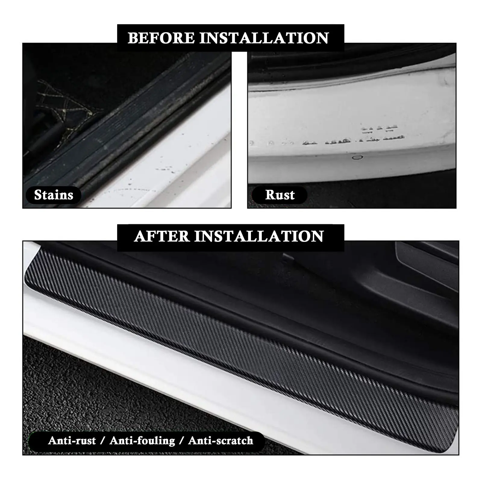 5Pcs Carbon Fiber Car Door Protector Sticker Universal Anti Scratch Vehicle Threshold Sill Guard Resistant to Uv Water Dirt Oil