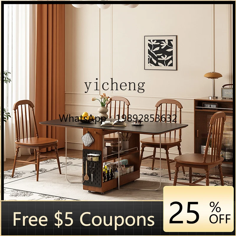 retro rock slab folding dining table small mobile eating table antique storage retractable dining table