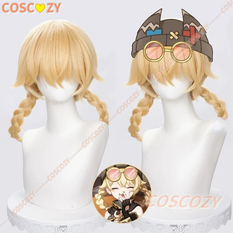 Genshin Impact Jahoda Cosplay Pruiken Gouden Haar Dubbele Vlechten Hittebestendige Vezel Haar Halloween Party Prop voor Vrouwen Meisjes Cos