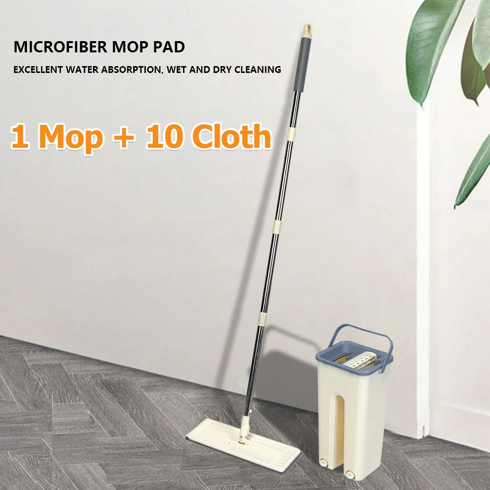 

Multipurpose Microfiber Squeeze Mops Cloth with Bucket Floor Cleaning Kit for Wet Mopping Includes 1 Mop 10 Pads for Home Use