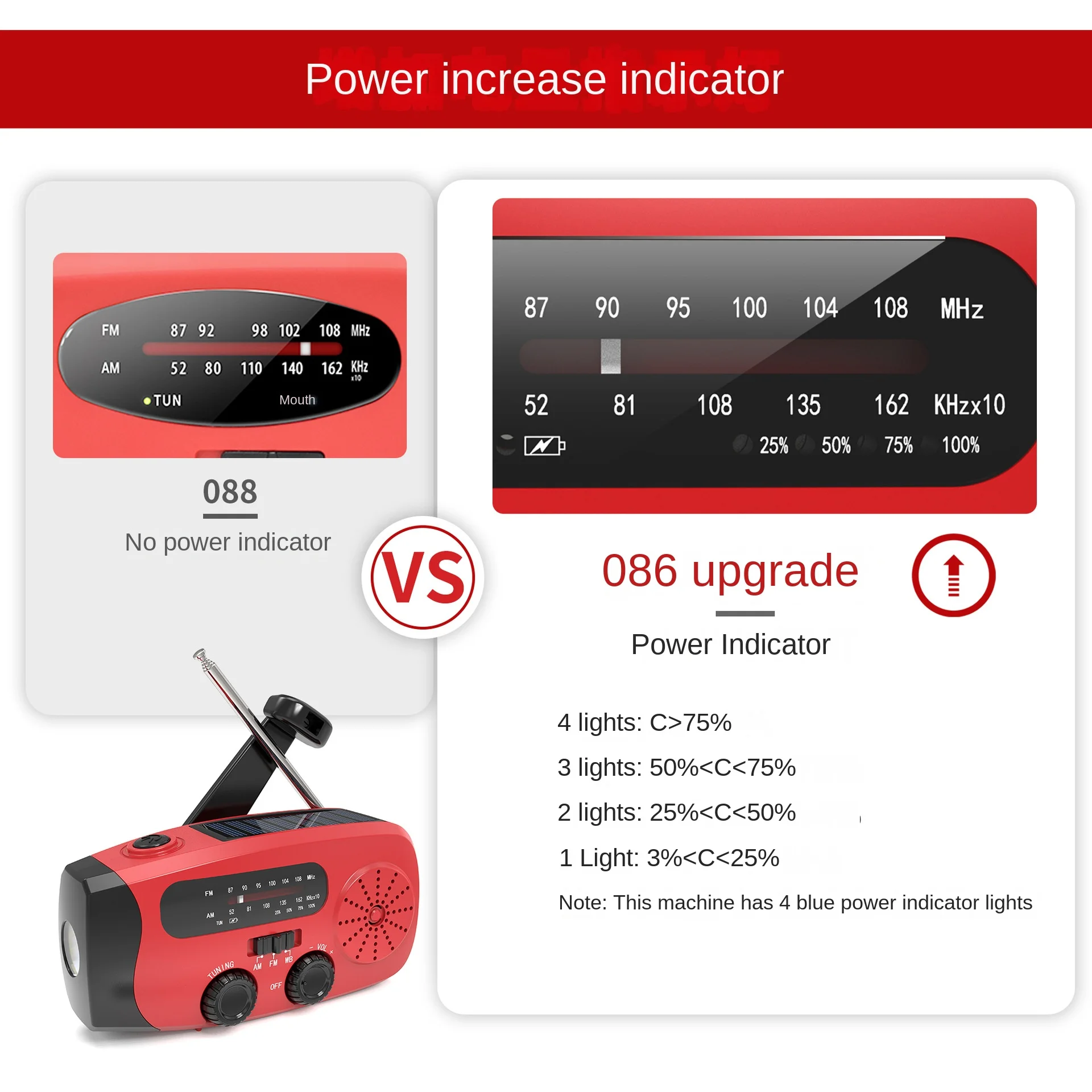 Rádio de emergência solar manivela, banco portátil do poder, banco do poder, 1200mAh, japonês, para refrescar e refrescar