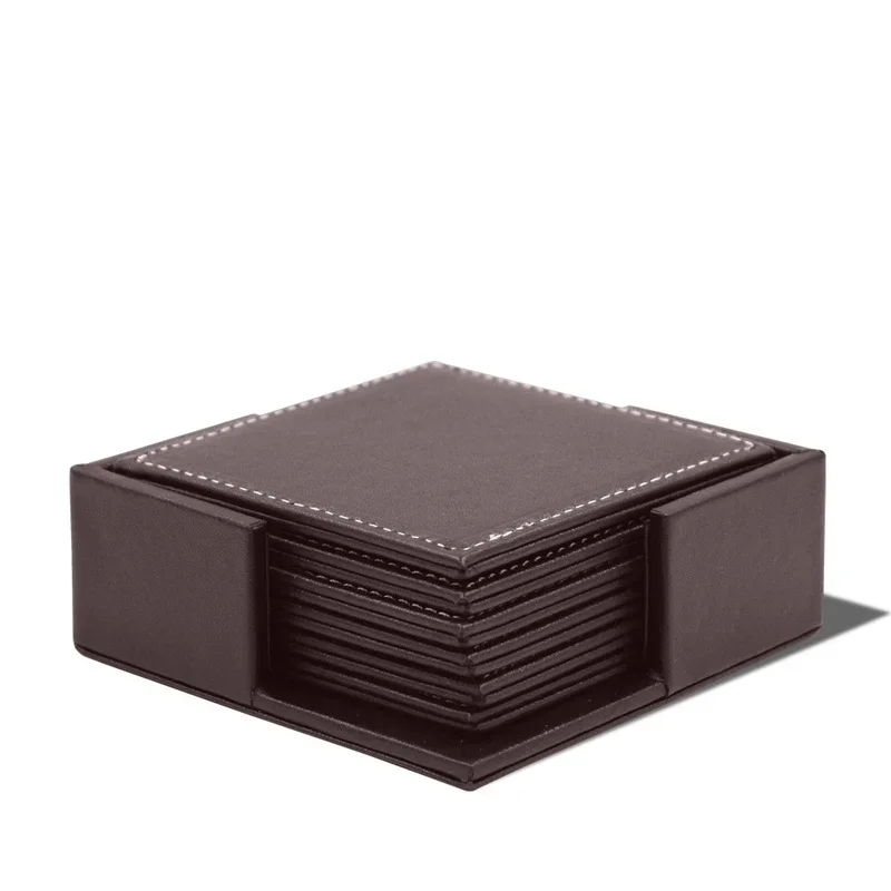 6pcs/Set Business Leather Coasters Heat Insulation Coasters Tea Square Leather Tea/Coffee Cup Pad Desk Decor