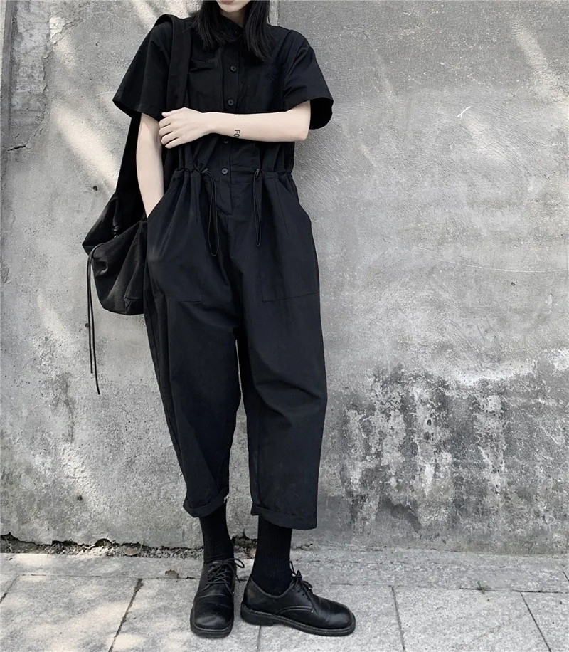

Dark Personality Workwear Jumpsuit Women's Short Sleeve High Waist Nine Points Loose Slimming Casual Pants Summer Thin Couple...