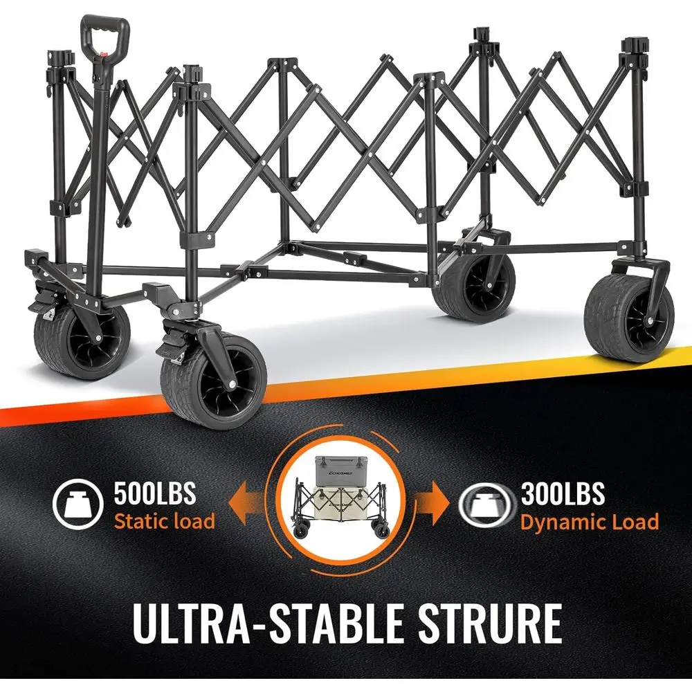 500lb Capacity 300L Collapsible Utility Wagon with All-Terrain Wheels for Outdoor Activities and Shopping
