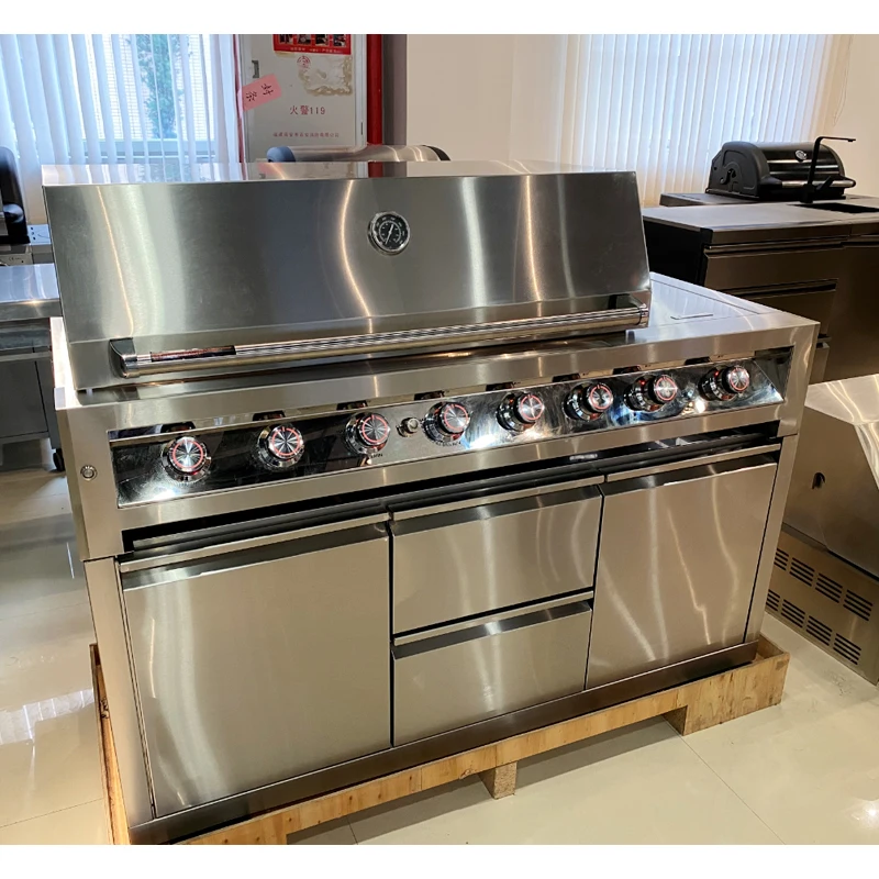Premium 304 Stainless Steel 8-Burner BBQ Grill, Powder Coated, Eco-Friendly, Flame Safety, Modern Outdoor Kitchen for 5+ People