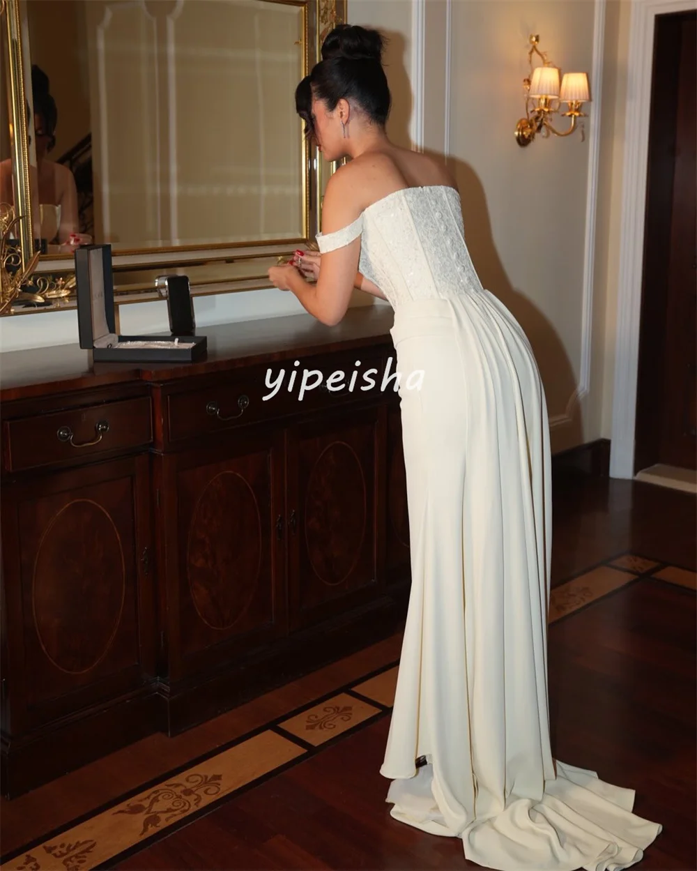 Customized Exquisite Elegant Jersey Pleat Ruched Lace Mermaid One-shoulder Long Dresses Bespoke Occasion Dresses Sizes Available 5