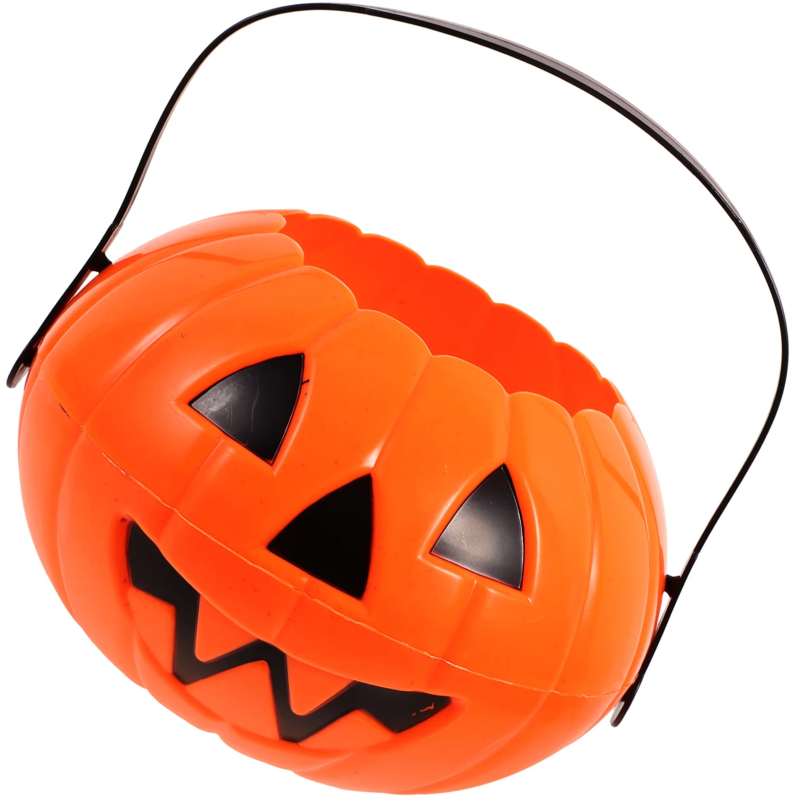 Halloween Pumpkin Bucket Treat Props Portable Container Plastic Buckets for Kids Gift Storage Pail Candy