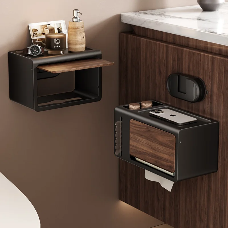 

Black Toilet Paper Holder Milk CreamTissue Paper Holder Metal Paper Roll Holder With Phone Storage Shelf