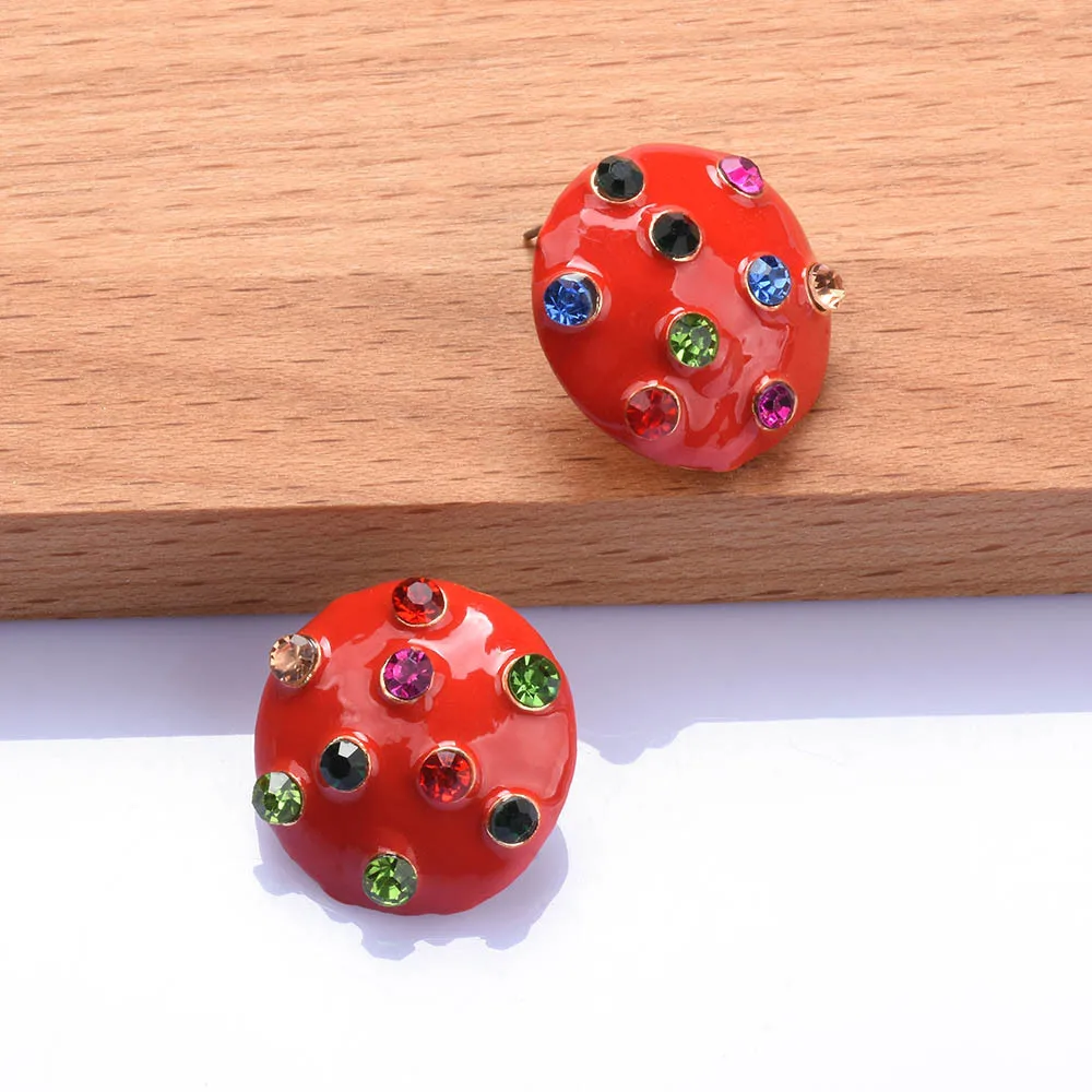 Cross-Border Supply Bohemian Geometry Round Alloy Oil Drip Full Diamond Earrings, Trendy Fashion Earrings