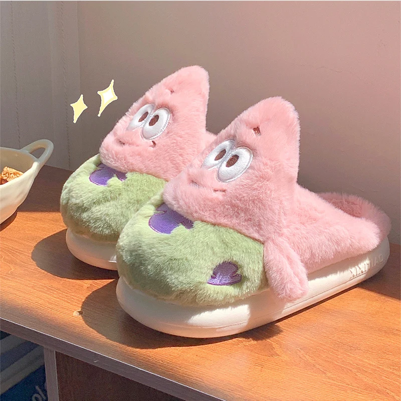 Pantofole da donna Patrick Star Cute cartoon warm plush Winter home pantofole antiscivolo per interni comode scarpe morbide