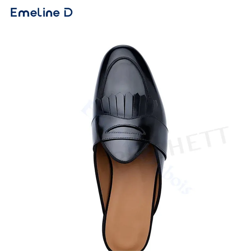 Leather Pointed Toe Slip-On Slippers with Tassel Edges and Hollow Back Fashionable Closed Toe Slippers Comfortable Men's Shoes
