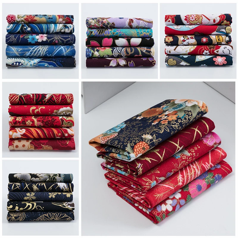 5pcs Printed Patchwork Japanese Style Fabric Cotton Kimono Clothing Cloth Sewing Patchwork Diy Handmade Dolls Bag Cloth Material