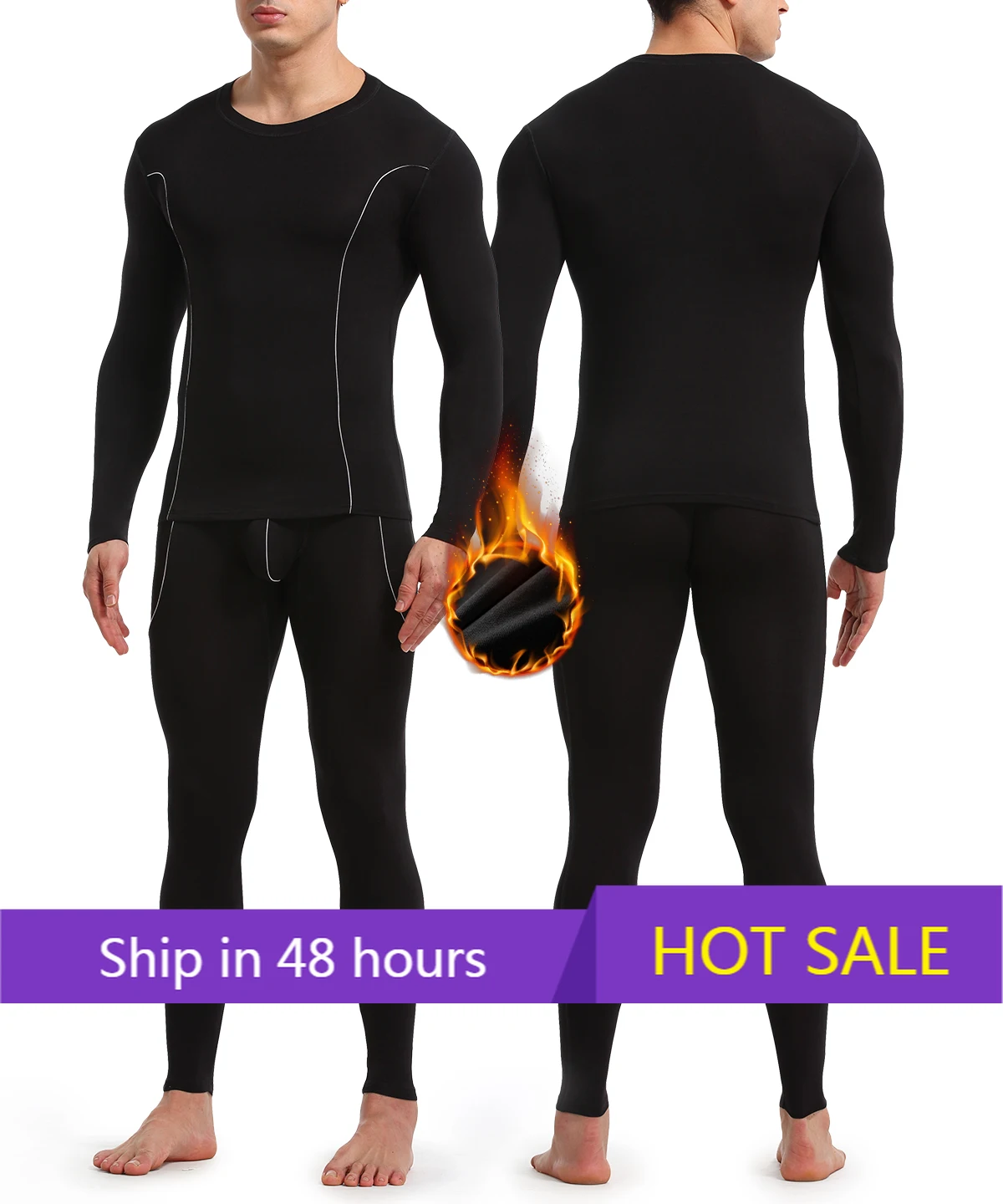 

POWER LEAP Wholesale 2 Pack Mens Thermal Underwear Winter Bamboo Long Johns Thermals Top and Bottom Set for Men