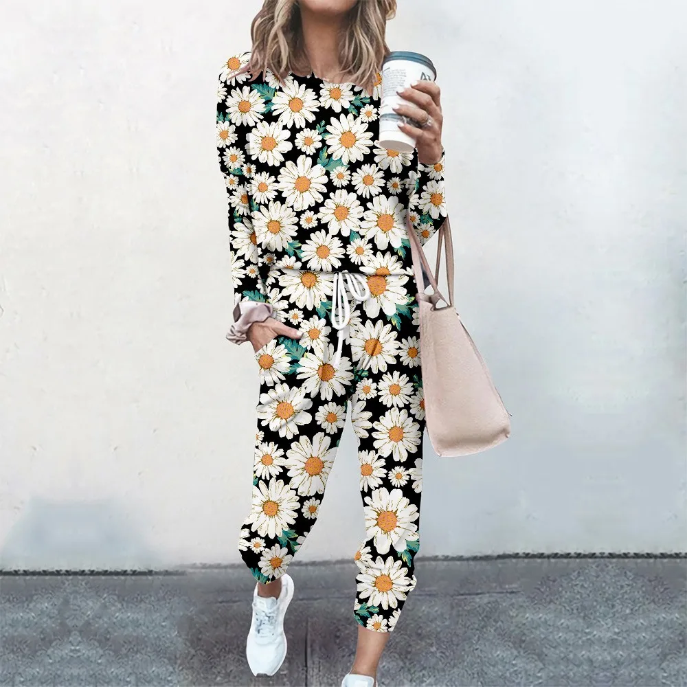 

Autumn Hoodies Flora Jumpsuits Tracksuit Street Outfit Two Piece Set Women Female Fashion Clothing Trend Sportswear Y2K Clothes