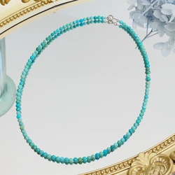 Lii Ji Real Stone 3mm Small Beads Turquoise Necklace 925 Sterling Silver Blue Choker Necklace Women Jewelry Gift