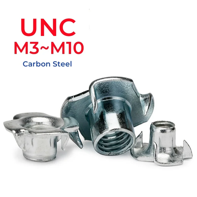 M3~M10 Zinc Plated Carbon Steel Four Claws Nut Speaker T-Nut Blind Pronged Insert Tee Nut Furniture Hardware Wood Inlay Nut