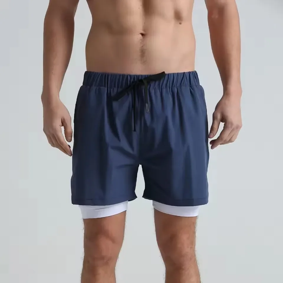 

Men's sports double-deck shorts Fitness Quick Dry Training Shorts men 2 In 1 Multi-pocket sweatpants men woven Running shorts
